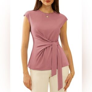 Grace Karin Mauve Tie-Front Cap Sleeve Blouse ~ Dusty Rose~Size Medium